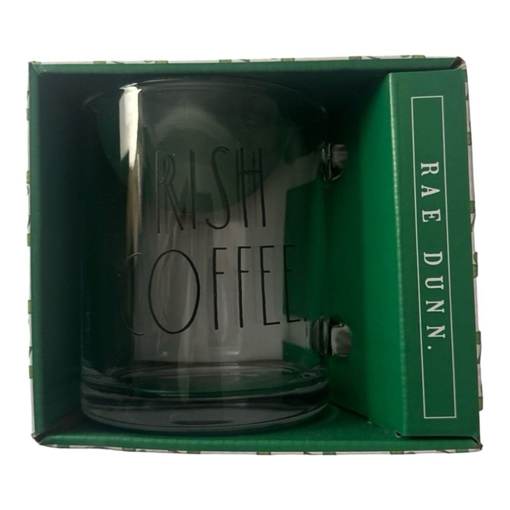 Rae Dunn Irish Coffee Mug Glass Novelty Cup With Handles 18‎ oz NEW